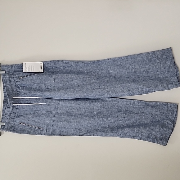 NWT Athleta Cabo 100%  Linen Wide Leg Pants Womens Sz 4 Blue Boho Zipper Pocket - Picture 5 of 16